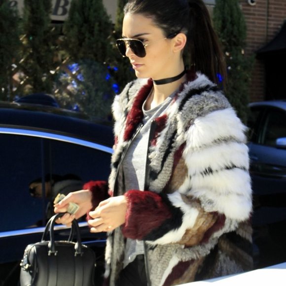 Elizabeth and James Tarra Chevron Fur Coat AS SEEN ON KENDALL JENNER - Picture 2 of 5